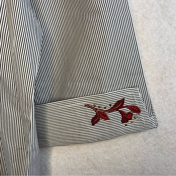 Shipshe Womens Striped Button Top Sz L Western Artsy 3D Floral Applique‎ - Picture 4 of 14